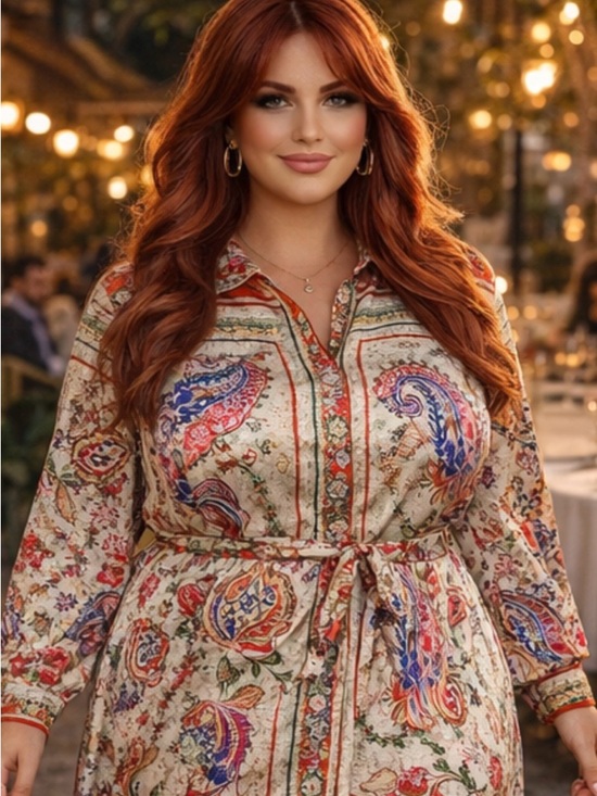 NWT Cream Paisley Print Button-Front Shirt Dress with tie belt 🌺🌹🌸  BB - Picture 5 of 9